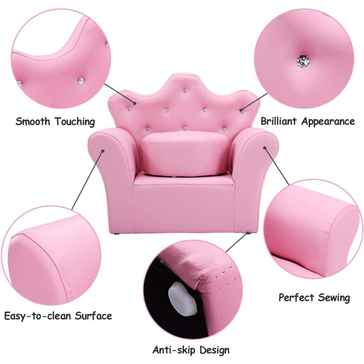 Children's Upholstered Princess Chair with Ottoman