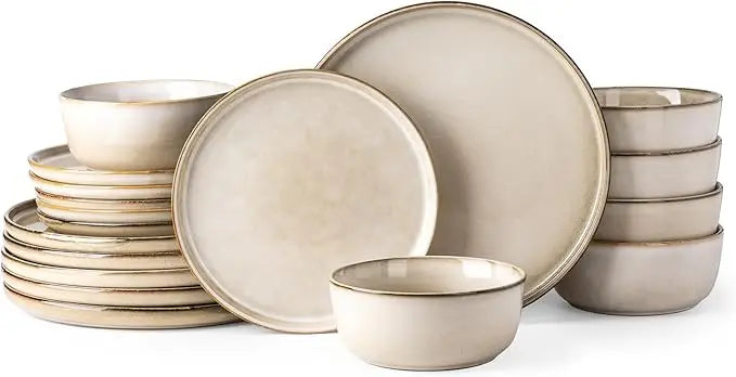 18 Piece Stoneware Plates and Bowls Sets, Chip and Scratch Resistant