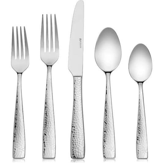 40-Piece Hammered 18/10 Stainless Steel Silverware Cutlery Set