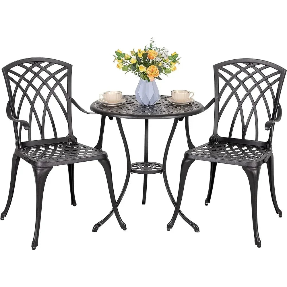 3 Piece Cast Aluminum Bistro Table and Chairs Set