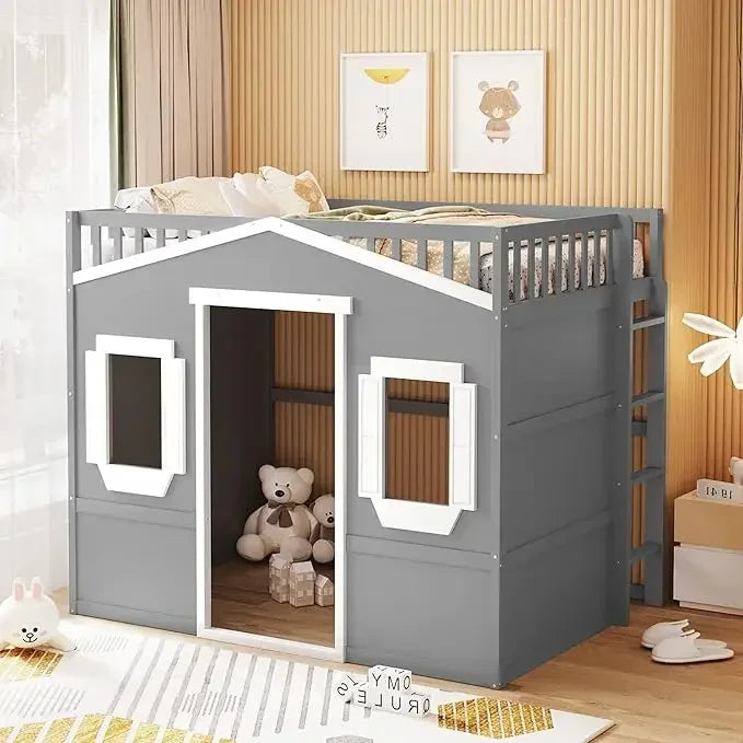 Twin Solid Wood Loft Bed Frame Playhouse