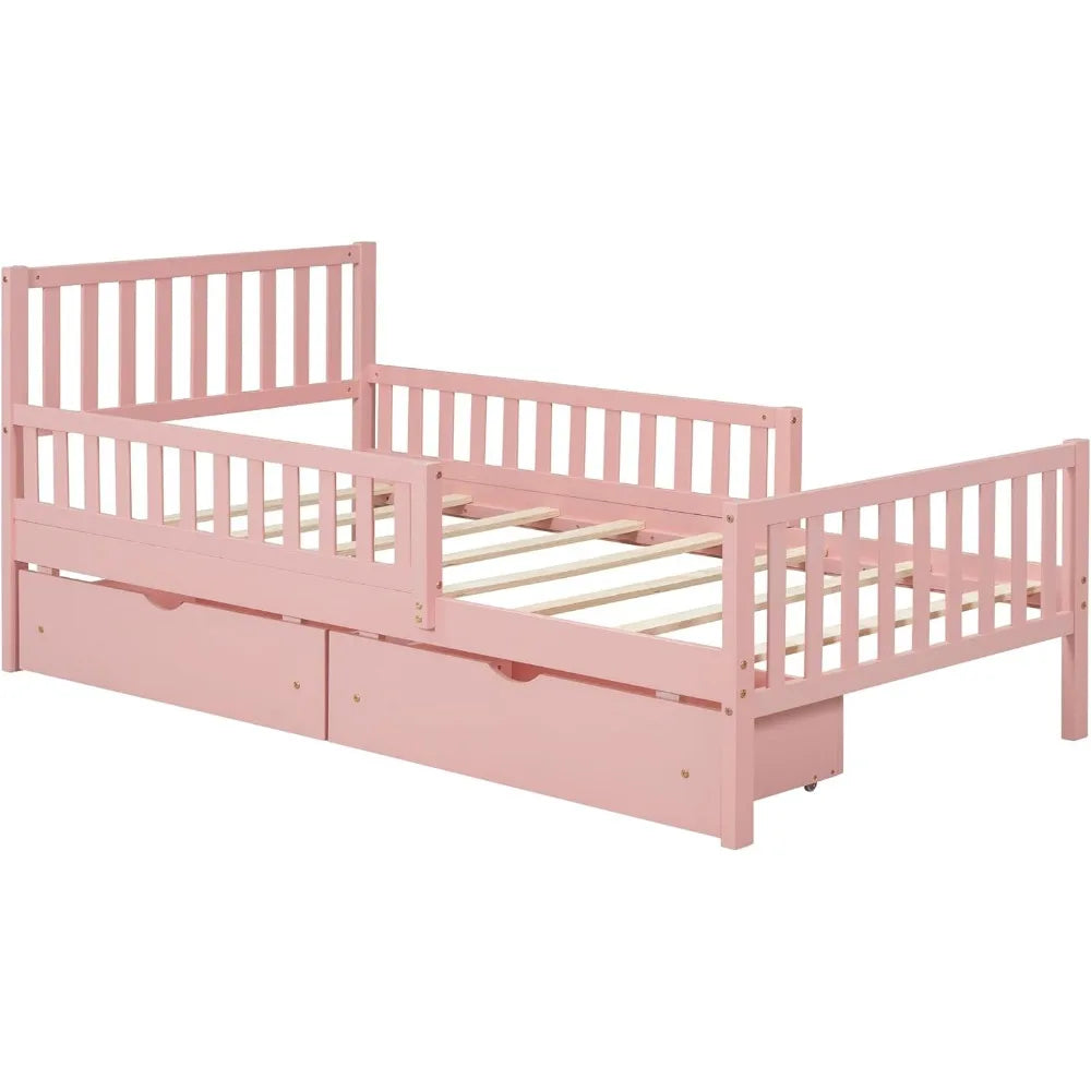 Kids Low Platform Twin Bed with Guardrails