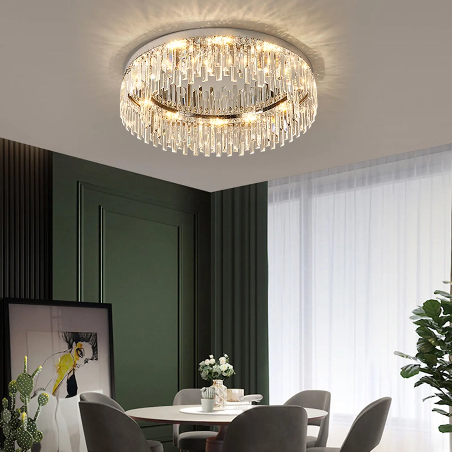 23.6inch Round Crystal Indoor Ceiling Lamp