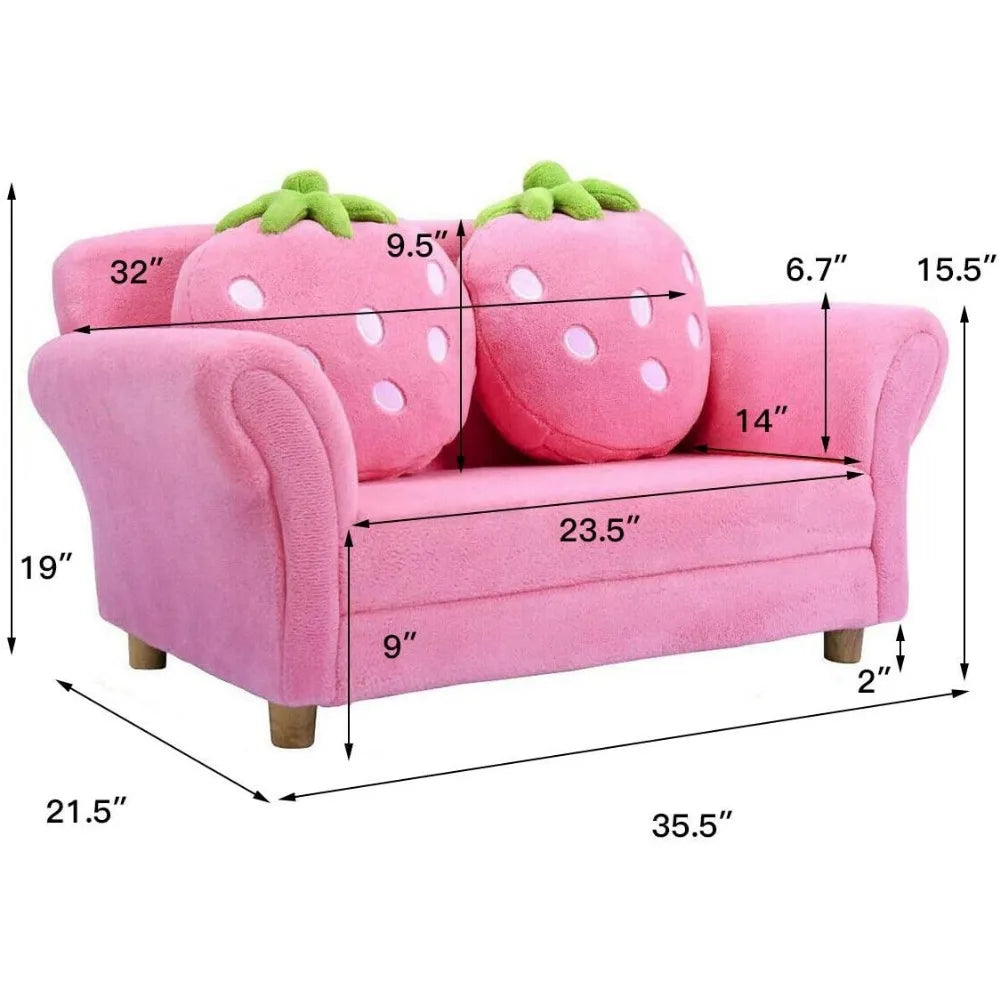 Coral Fleece Surface, Toddler Couch with Two Strawberry Pillows