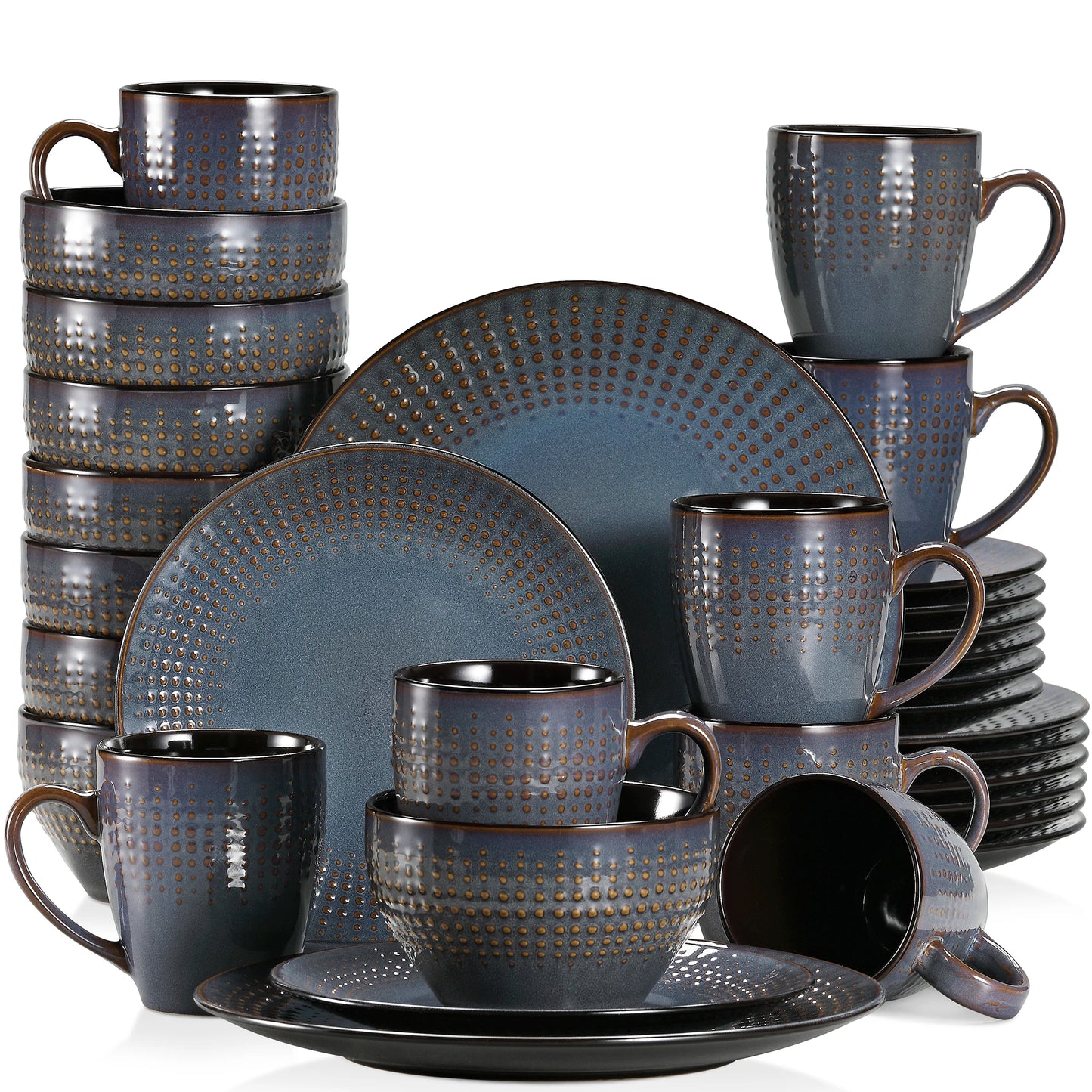 16/32/48 Piece Embossed Stoneware Tableware Set