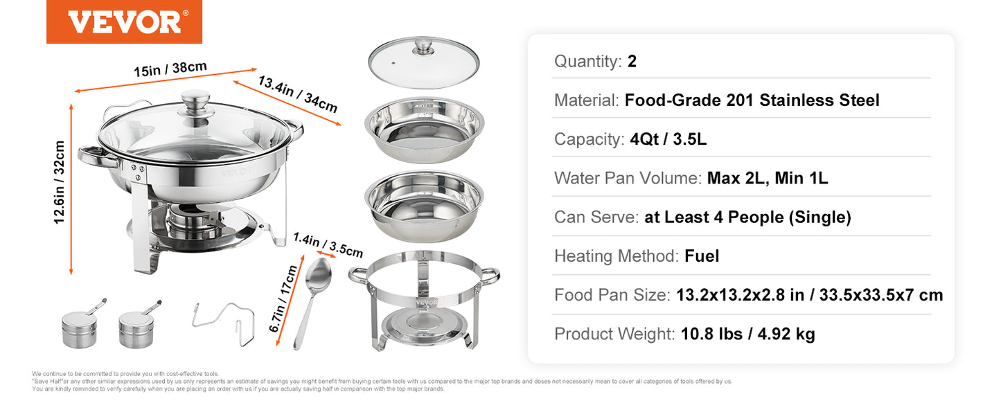 4 Qt 2 Pack, Round Catering Warmer with Vented Glass Lid