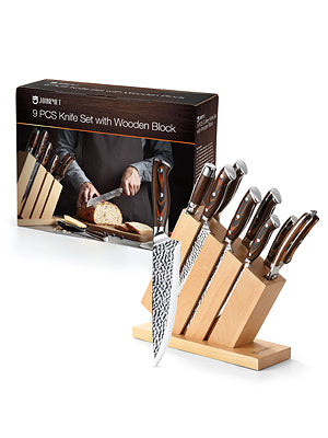 9PC High Carbon Stainless Steel Knife Set with Pakka Wood Handle and Beech Wood Block