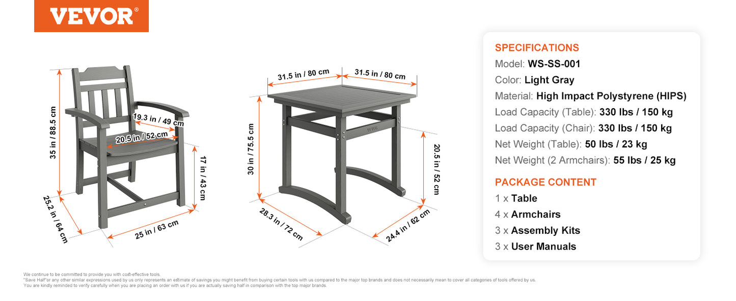 5 Pcs Outdoor Patio Dining Set