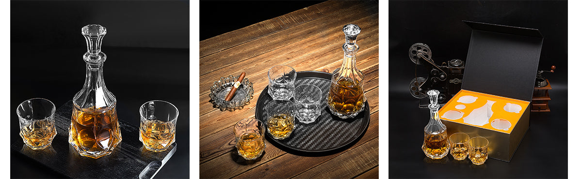 Crafted Whiskey Decanter Set with 4 Crystal Glasses in Gift Box