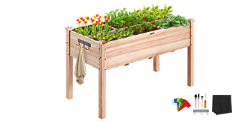 Wooden Raised Garden Bed Planter Box Elevated/Floor w/ Whole Kit and Drainage System