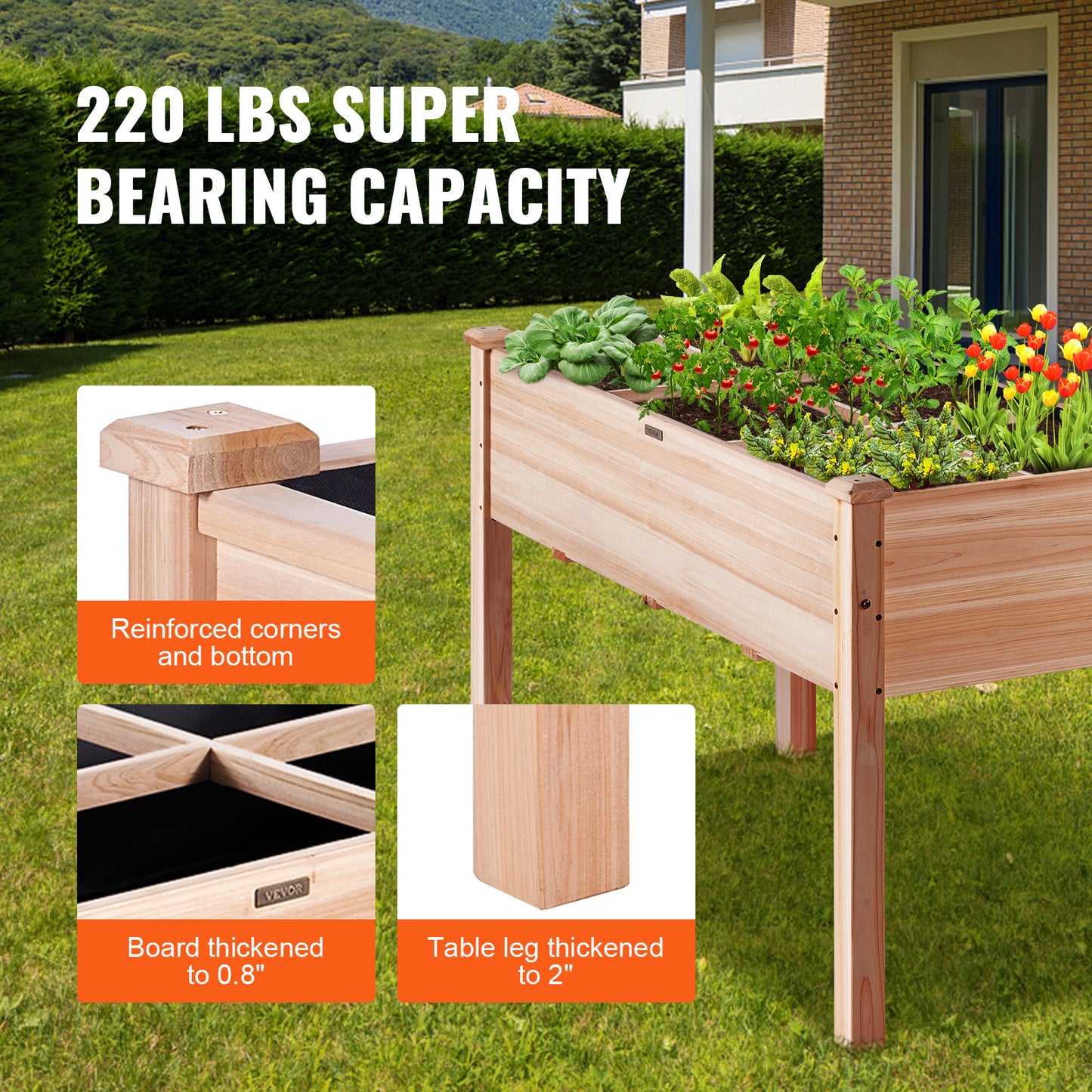 Wooden Raised Garden Bed Planter Box Elevated/Floor w/ Whole Kit and Drainage System