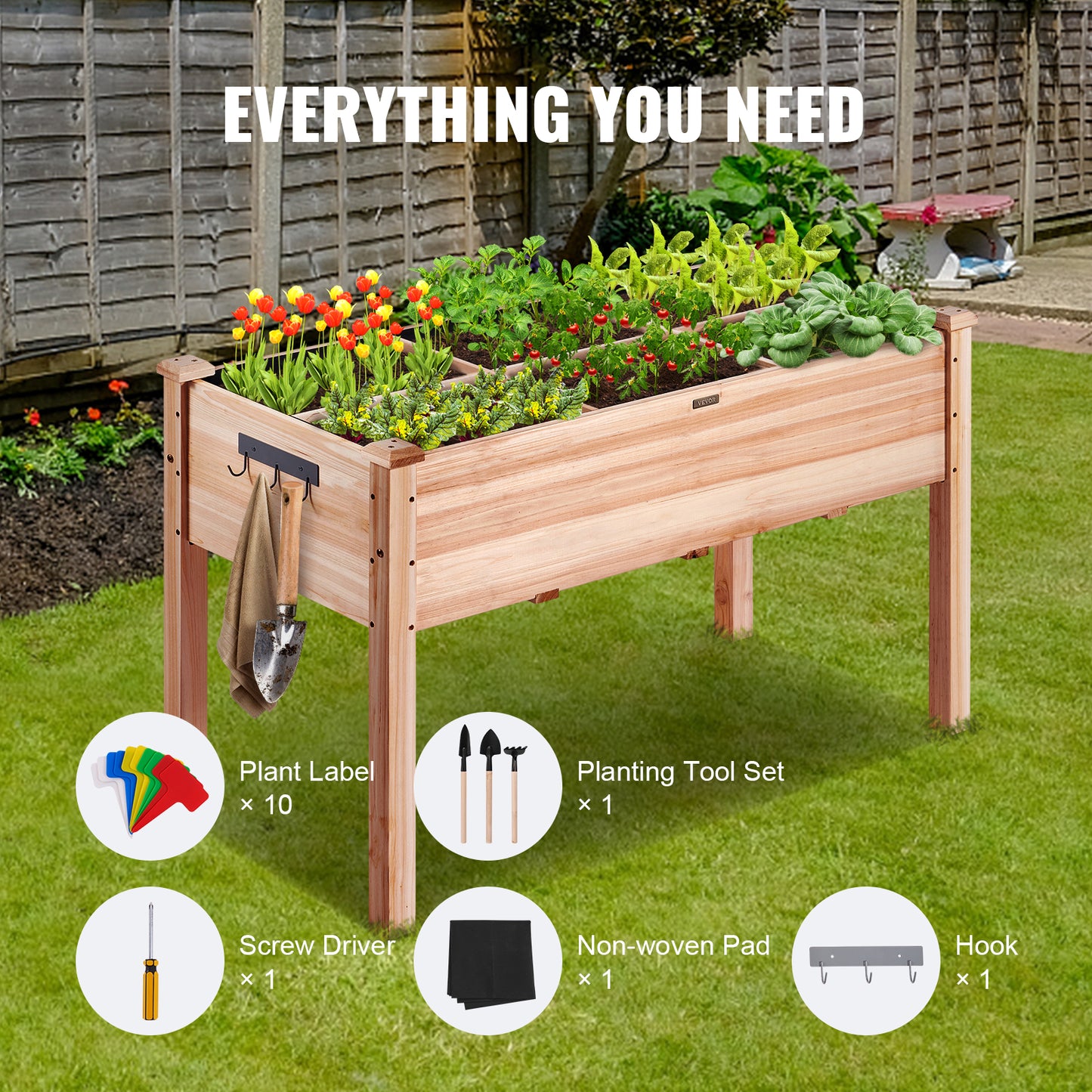 Wooden Raised Garden Bed Planter Box Elevated/Floor w/ Whole Kit and Drainage System