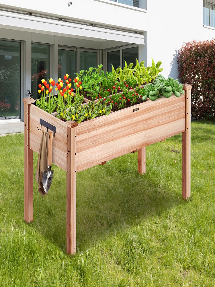 Wooden Raised Garden Bed Planter Box Elevated/Floor w/ Whole Kit and Drainage System